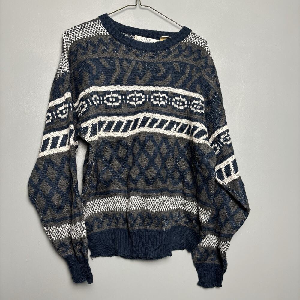Vintage 90’s Club International Sweater Blue White Gray Small Made In Korea